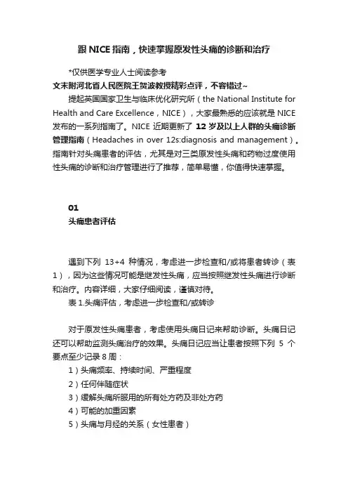 跟NICE指南，快速掌握原发性头痛的诊断和治疗