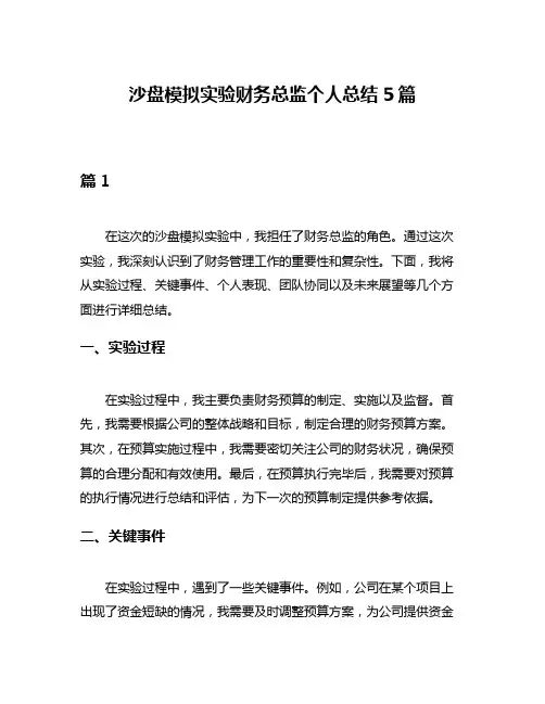 沙盘模拟实验财务总监个人总结5篇