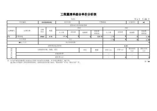 广联达 综合清单导入工程实例1 清单计价表格(地区特性不同者可下载查看)