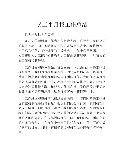 员工半月报工作总结