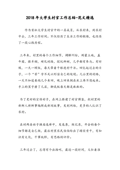 2018年大学生村官工作总结-范文精选