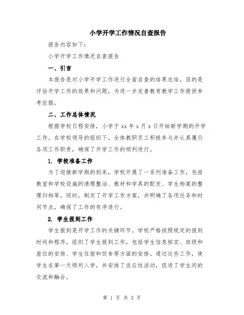 小学开学工作情况自查报告