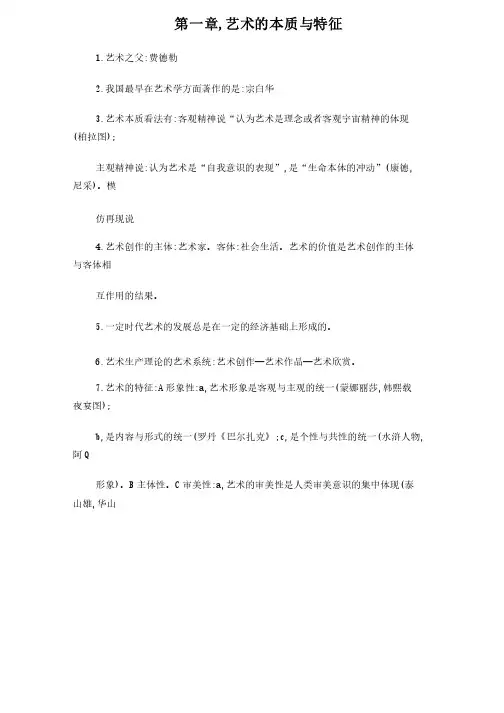 艺术概论各章节考试重点总结