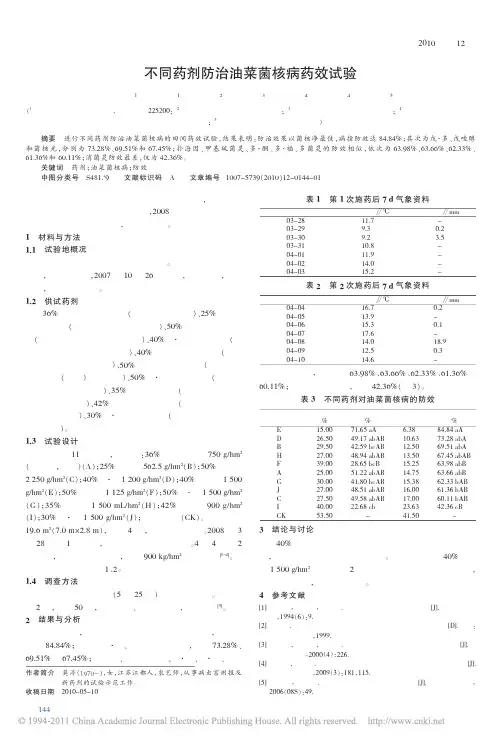 不同药剂防治油菜菌核病药效试验