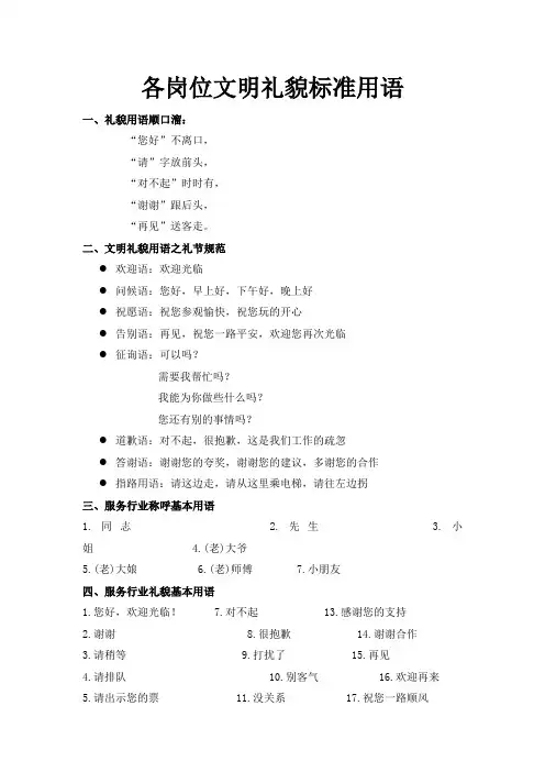 各岗位文明礼貌标准用语1