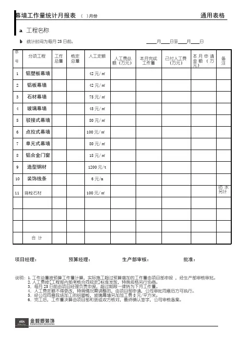 0-14(幕墙工作量统计月报表)
