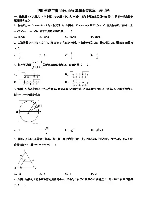 四川省遂宁市2019-2020学年中考数学一模试卷含解析