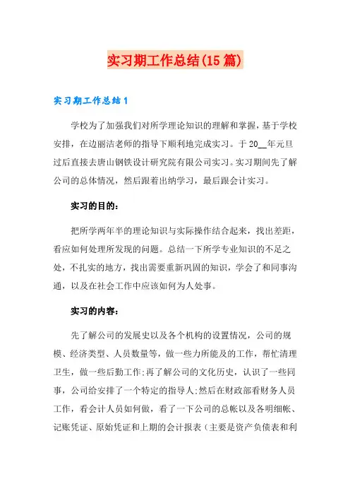 实习期工作总结(15篇)
