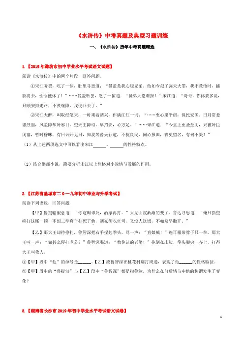 专题20 《水浒传》中考真题及典型习题训练(原卷版)