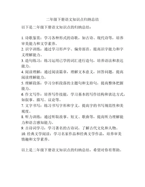 二年级下册语文知识点归纳总结