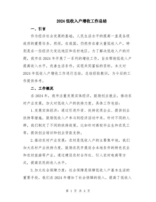 2024低收入户增收工作总结