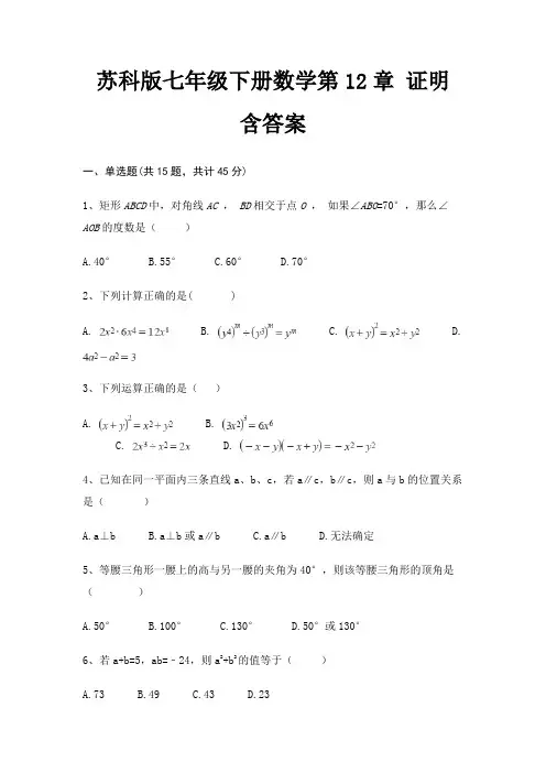 苏科版七年级下册数学第12章 证明 含答案 4