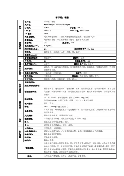 苯甲醛;苯醛化学品安全技术说明书MSDS