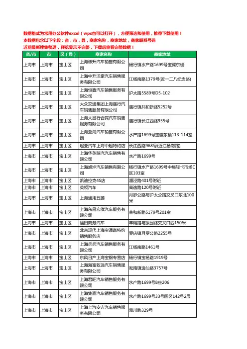 2020新版上海市上海市宝山区汽贸工商企业公司商家名录名单联系电话号码地址大全307家