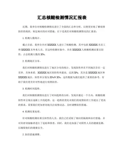 汇总核酸检测情况汇报表