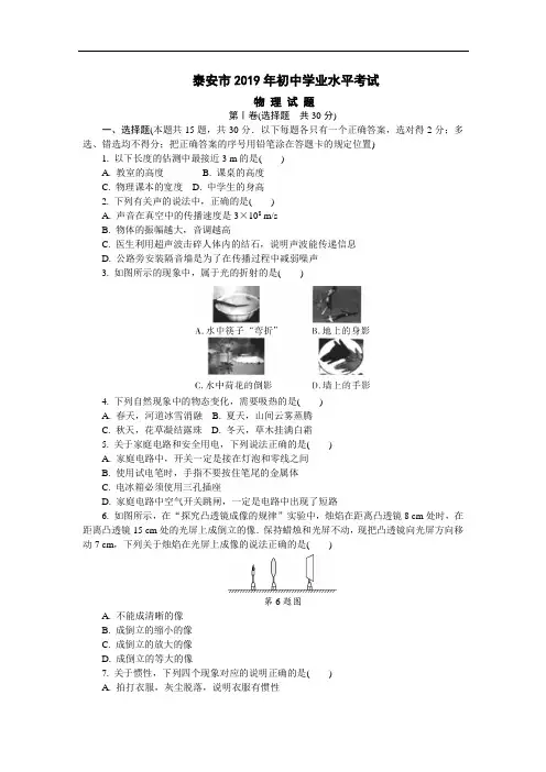 2019年山东省泰安市中考物理试卷