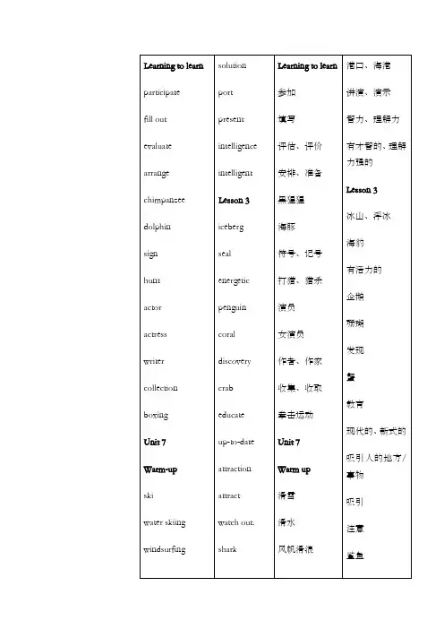 北师大版高中英语必修三单词表