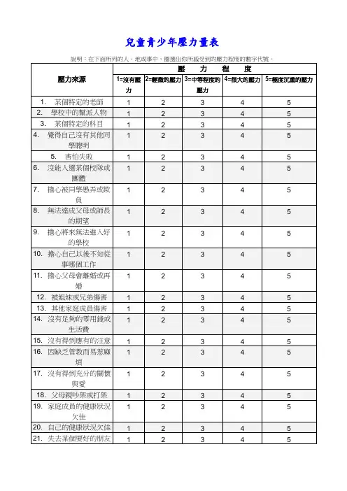 儿童青少年压力量表