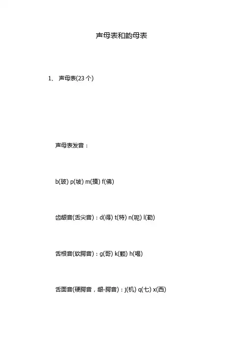 声母表和韵母表