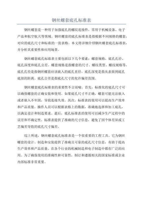 钢丝螺套底孔标准表