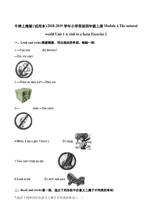 四年级上册英语一课一练-Module 4 Unit 1Exercise 2牛津上海版一起含答案