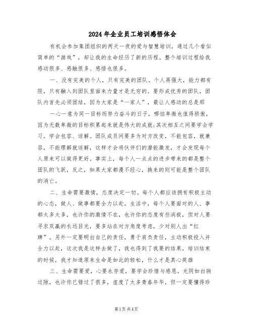 2024年企业员工培训感悟体会(三篇)