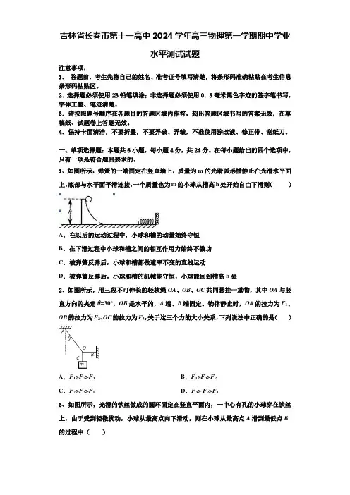 吉林省长春市第十一高中2024学年高三物理第一学期期中学业水平测试试题含解析