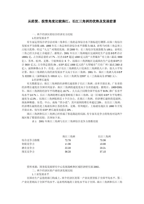 从经贸投资角度比较珠江长江三角洲的优势及发展前景