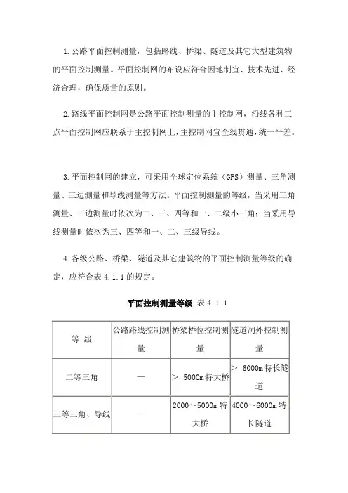 平面控制测量等级