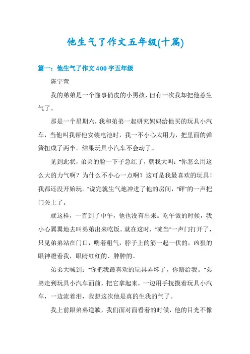 他生气了作文五年级(十篇)