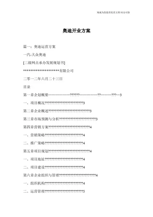 奥迪开业方案