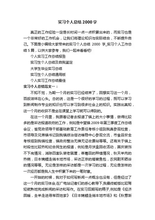 实习个人总结2000字