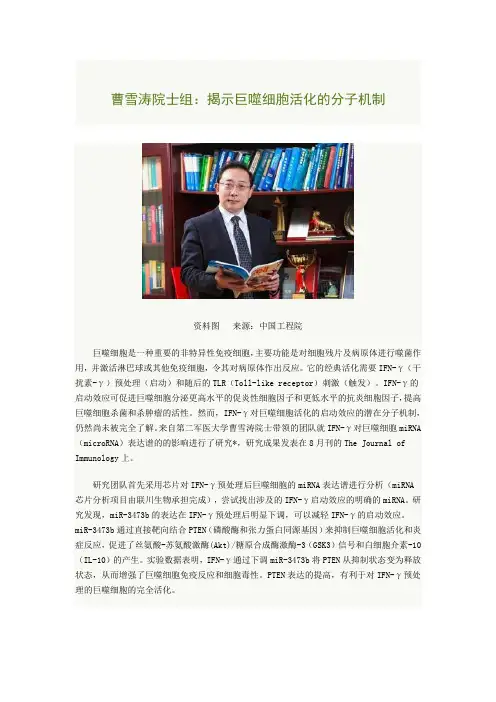 曹雪涛院士组：揭示巨噬细胞活化的分子机制