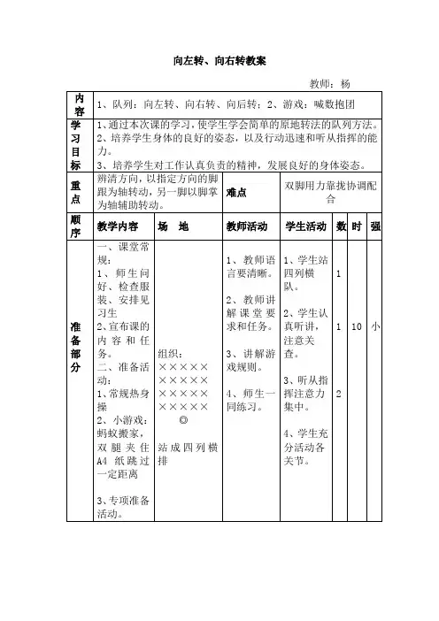 向左转、向右转 (教案)