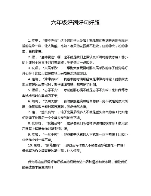 六年级好词好句好段