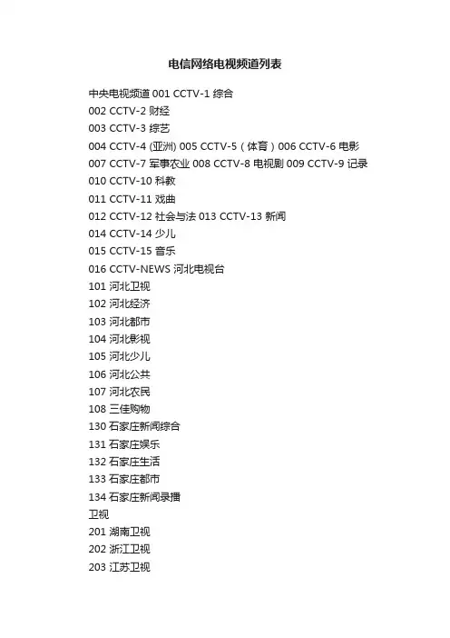 电信网络电视频道列表
