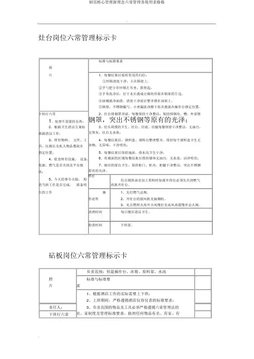 厨房核心管理新理念六常管理各使用表格格