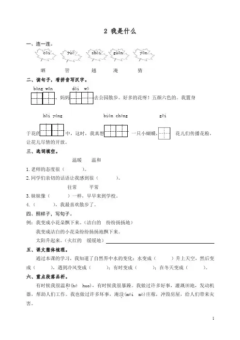 【精编】二年级语文上册课后作业2 我是什么(含答案) 新统编教材(部编版).doc