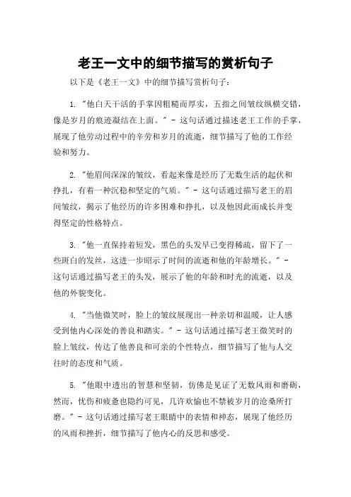 老王一文中的细节描写的赏析句子
