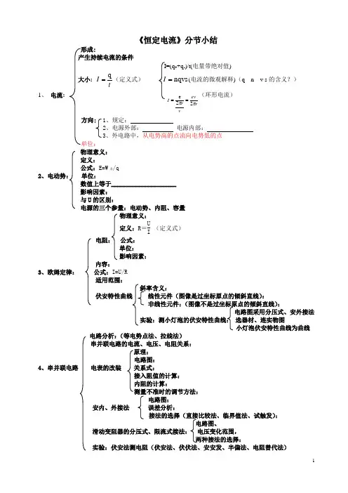 《恒定电流》知识点小结