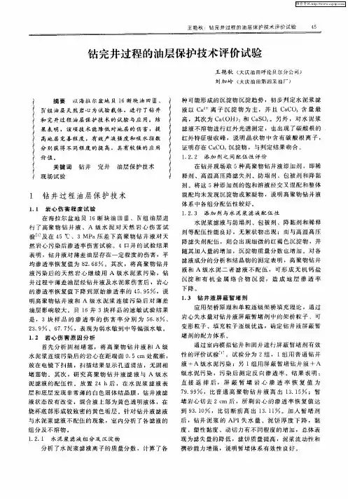 钻完井过程的油层保护技术评价试验