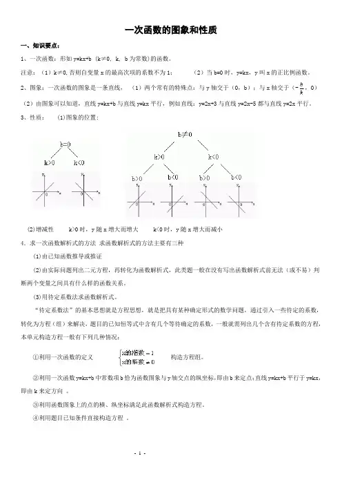 一次函数的图象和性质知识点和典型例题讲解