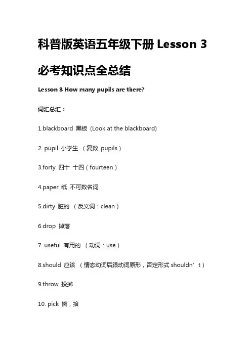 [荐]科普版英语五年级下册Lesson 3 必考知识点全总结