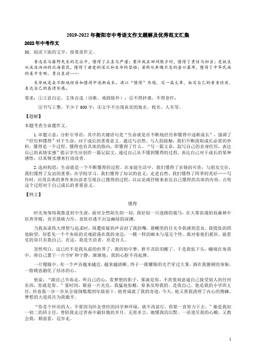 2019-2022年衡阳市中考语文作文题解及优秀范文汇集