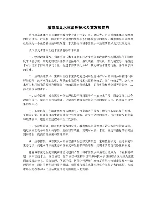 城市黑臭水体治理技术及其发展趋势