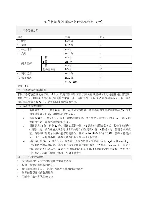 英语试卷分析(九年级阶段测试)