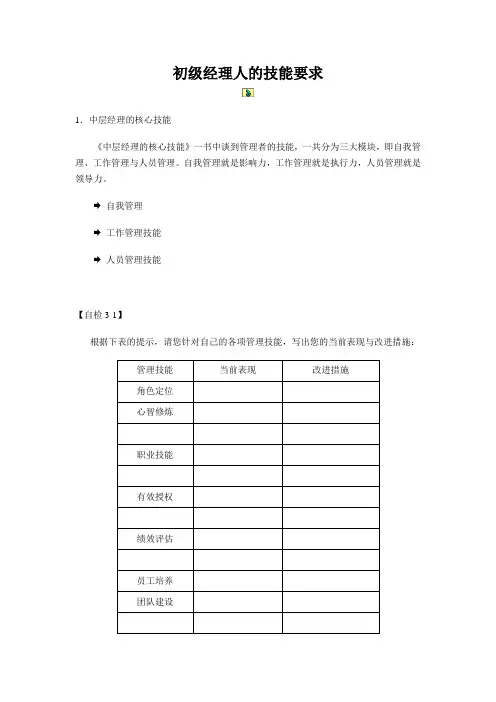 初级经理人的技能要求