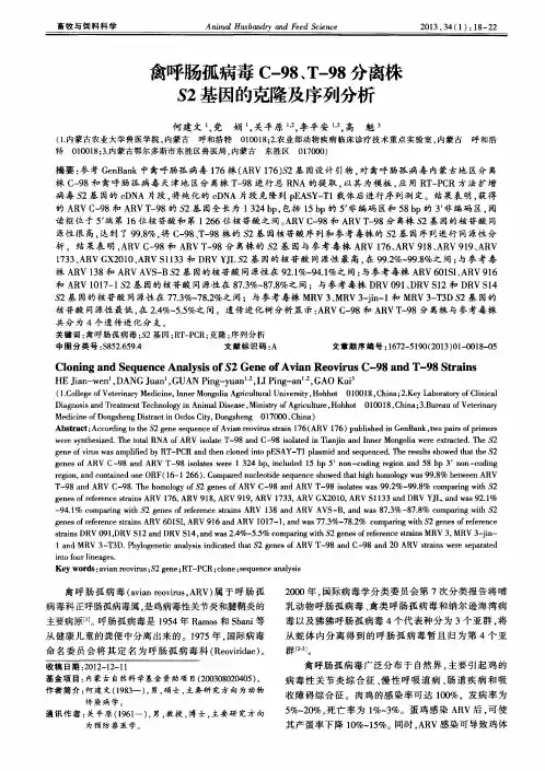 禽呼肠孤病毒C-98、T-98分离株S2基因的克隆及序列分析