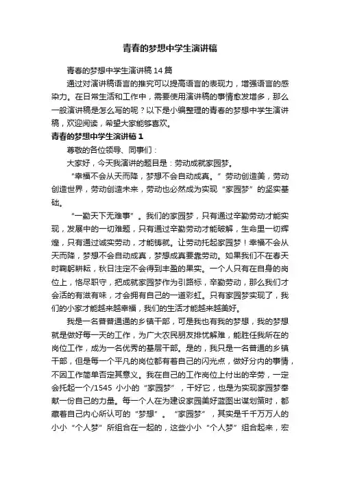 青春的梦想中学生演讲稿14篇