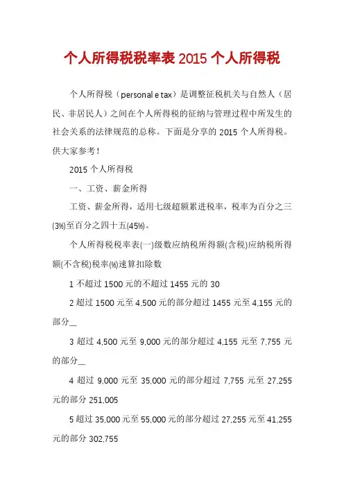 个人所得税税率表2015个人所得税